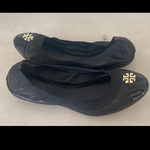 Tory Burch Jolie Leather Ballet Flats Black Size 9 - Picture 1 of 11